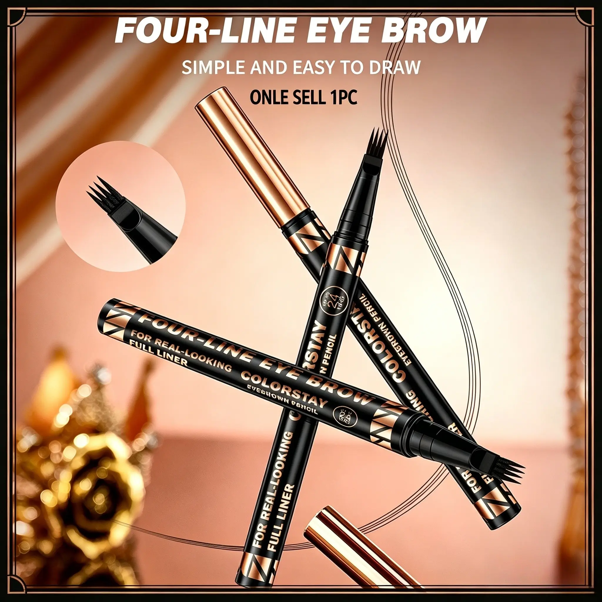 Four-Stroke Eyebrow Pencil Dual Purpose, Natural Wild Brow, Liquid Texture Smooth Non-Sticky Soft Tip, Long-Lasting Waterproof Sweatproof, Eyebrow Makeup Products, Cosmetic Product
