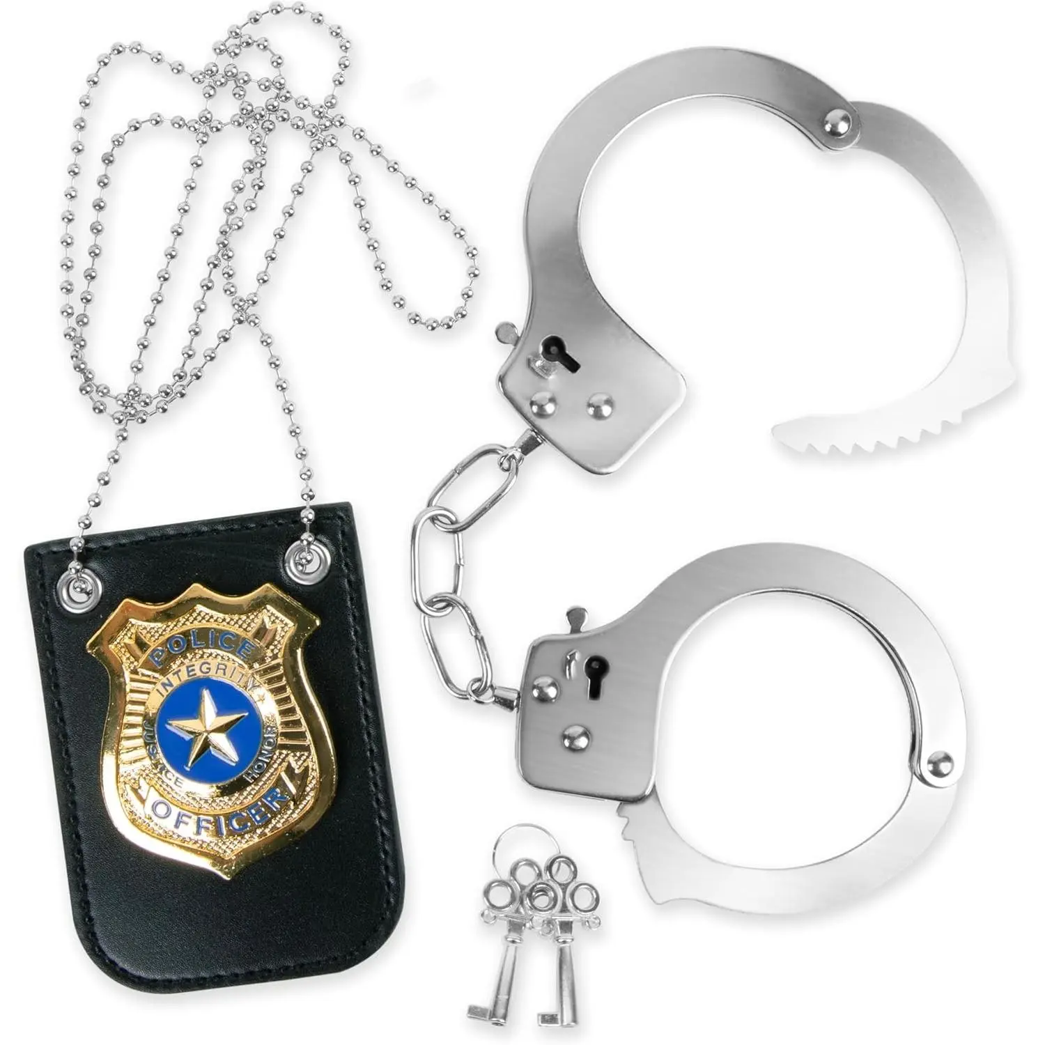 Police Toy Handcuffs & Metal Badge Set for Kids – Pretend Play Police Accessory Kit Gift for Boys & Girls – Metal Fake Handcuffs with Safety Release – Dress Up, Parties, Role Play(Gift)