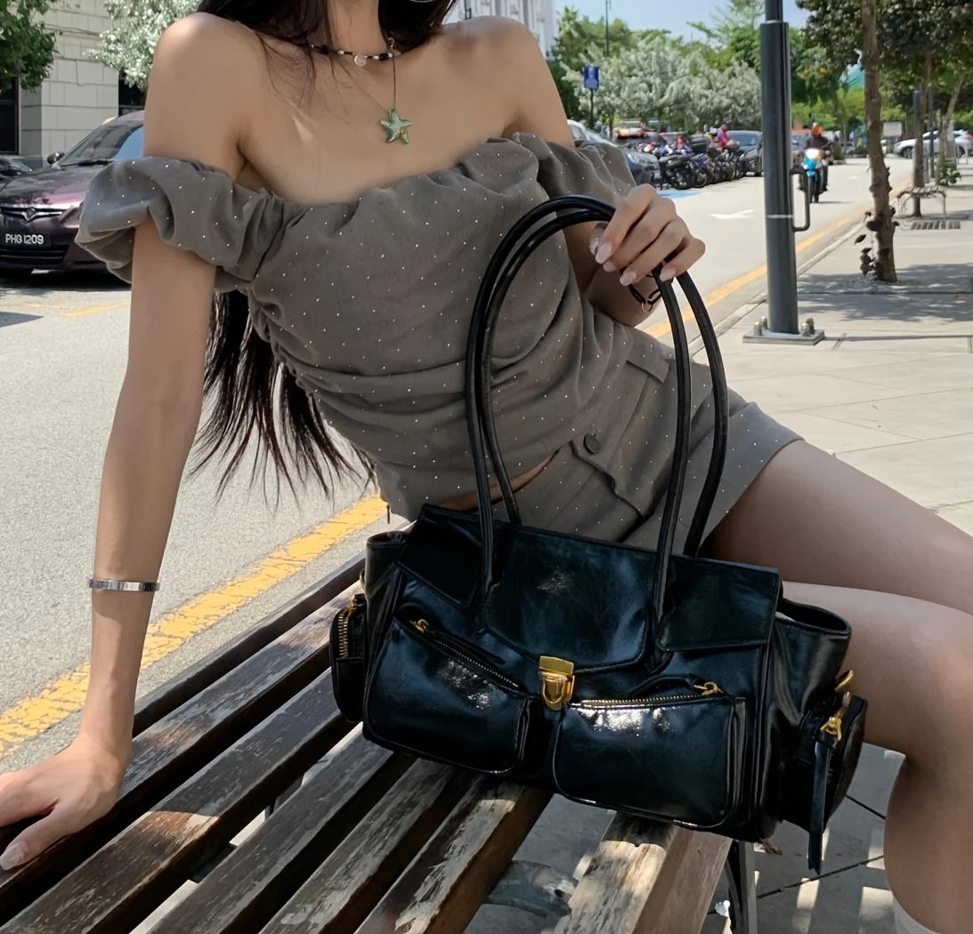 Y2K baguette underarm bag, multi-pocket vintage fashion women's bag, heavy-duty large-capacity shoulder bag crossbody women tote handbags luxury designer real