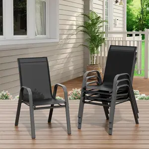 Stackable Patio Dining Chairs Set – High Back Outdoor Metal & Textilene Chairs All-Weather Easy Storage For Garden Lawn Poolside Balcony Porch