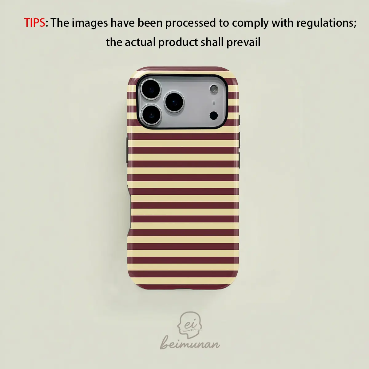 Vintage Striped Burgundy & Cream Yellow MagSafe Fit 2-in-1 Drop-Proof Durable Phone Case, Personalized Accessories for iPhone 17/16/15/14/13/12/11 Pro Max/Plus/Pro Series, Holiday Gift Option,back to school,back to school haul