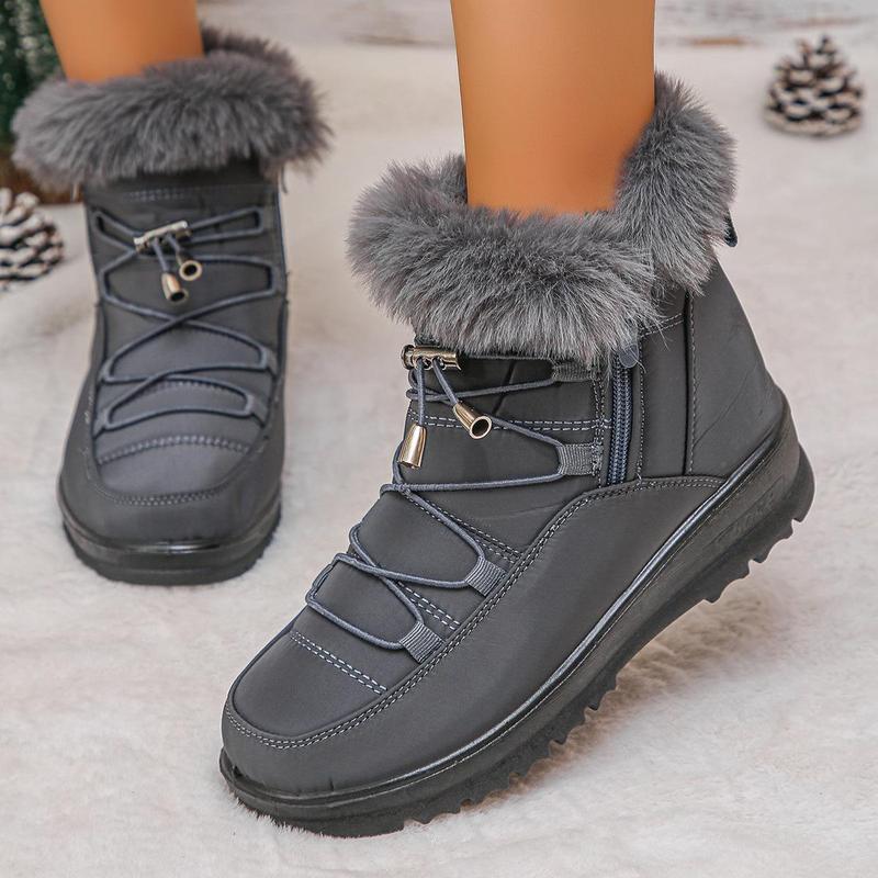 Womens Snow Boots Winter Shoes Warm Fur Lined Lining Ankle Booties Waterproof Comfortable Slip On Outdoor Boots for Women Black Footwear