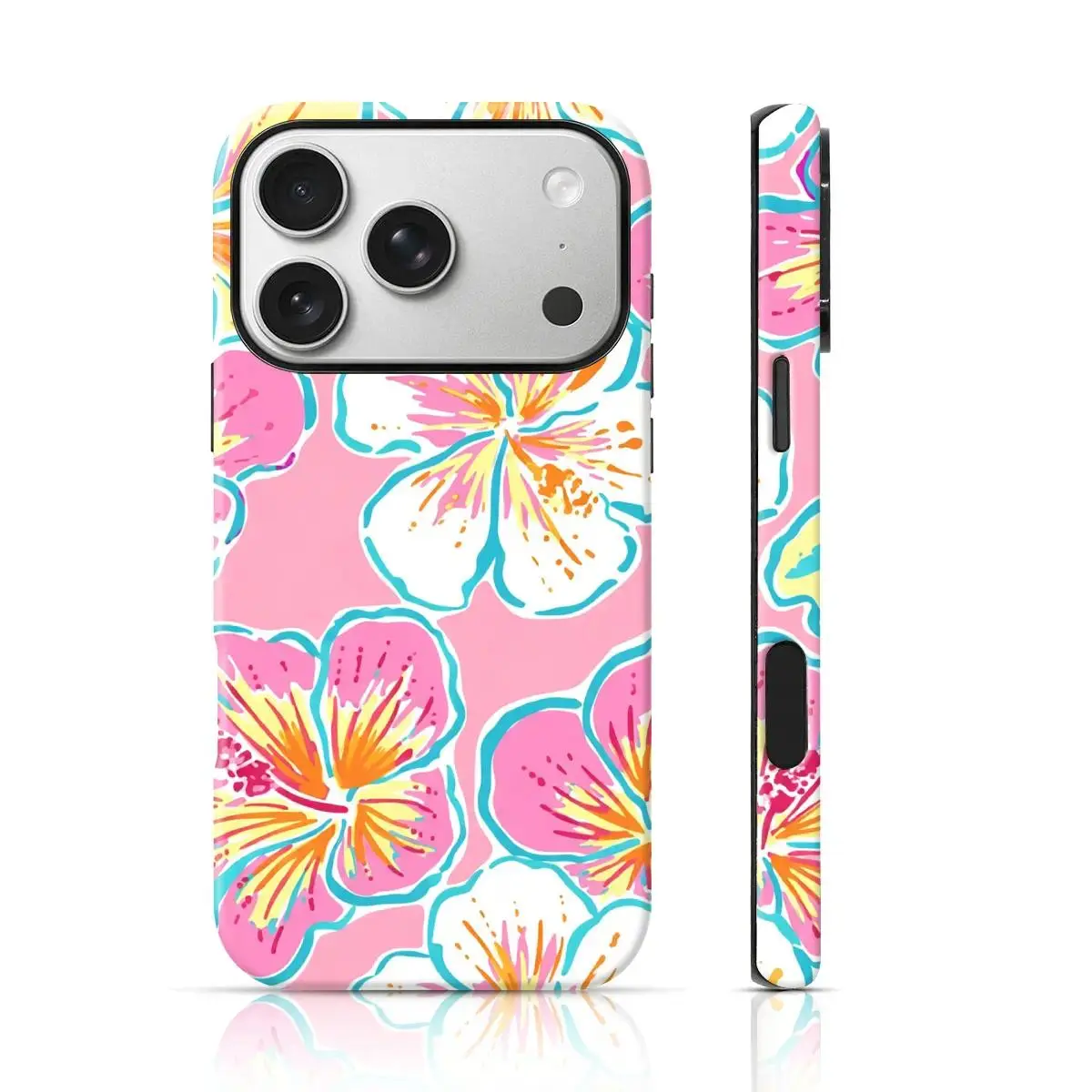 Tropical Pink Hibiscus Flower Phone Case, Anti-slip & Fade Resistant. Compatible with Apple 17/16/15/14/13/12/11/X and Samsung S26/25/24/23/22/21 phones. Shockproof phone case — lightweight, stylish, and durable.