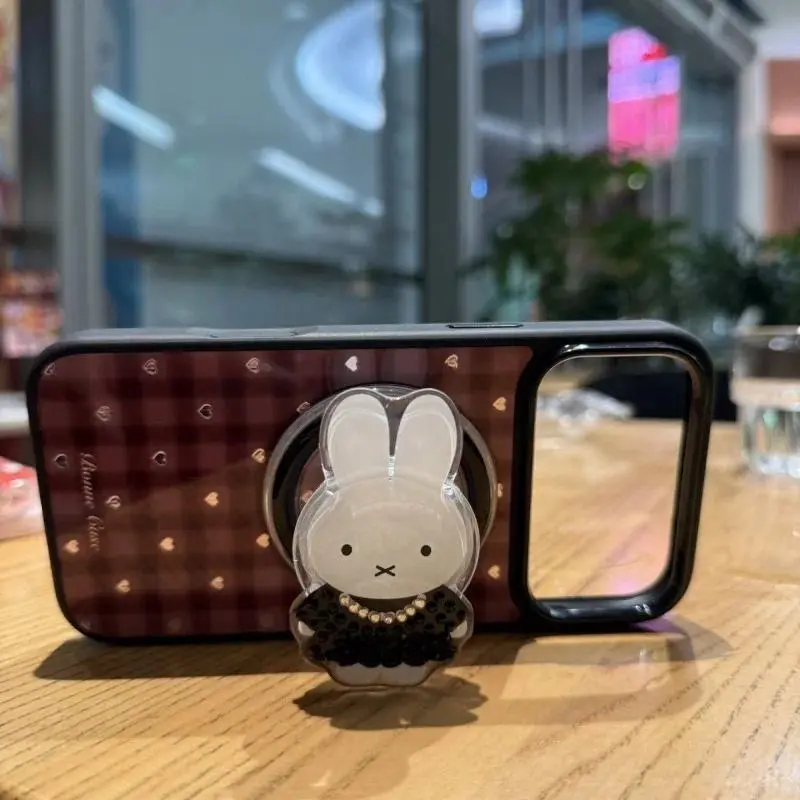 Kawaii Miffy Phone Stand Magnetic Air-Cushion Extendable Holder Cute Chic Rhinestone Rabbit Decor for Desk & Car