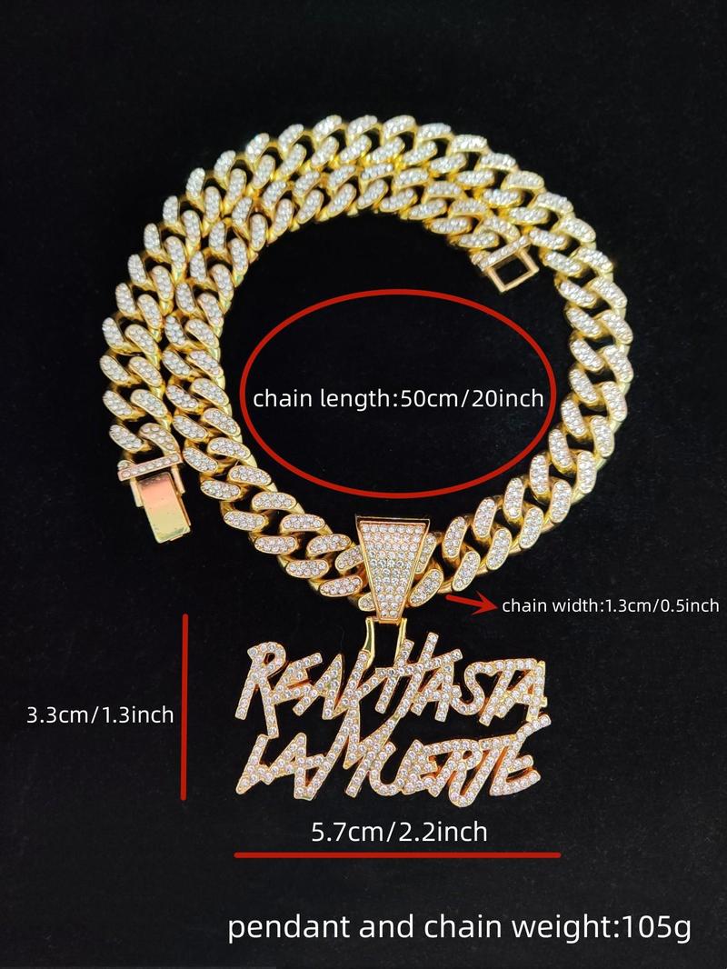 Street Style Rhinestones Decorated Letters Design Pendant Necklace, Casual Trendy Pendant Necklace for Party & Daily Decoration Without Box for Men