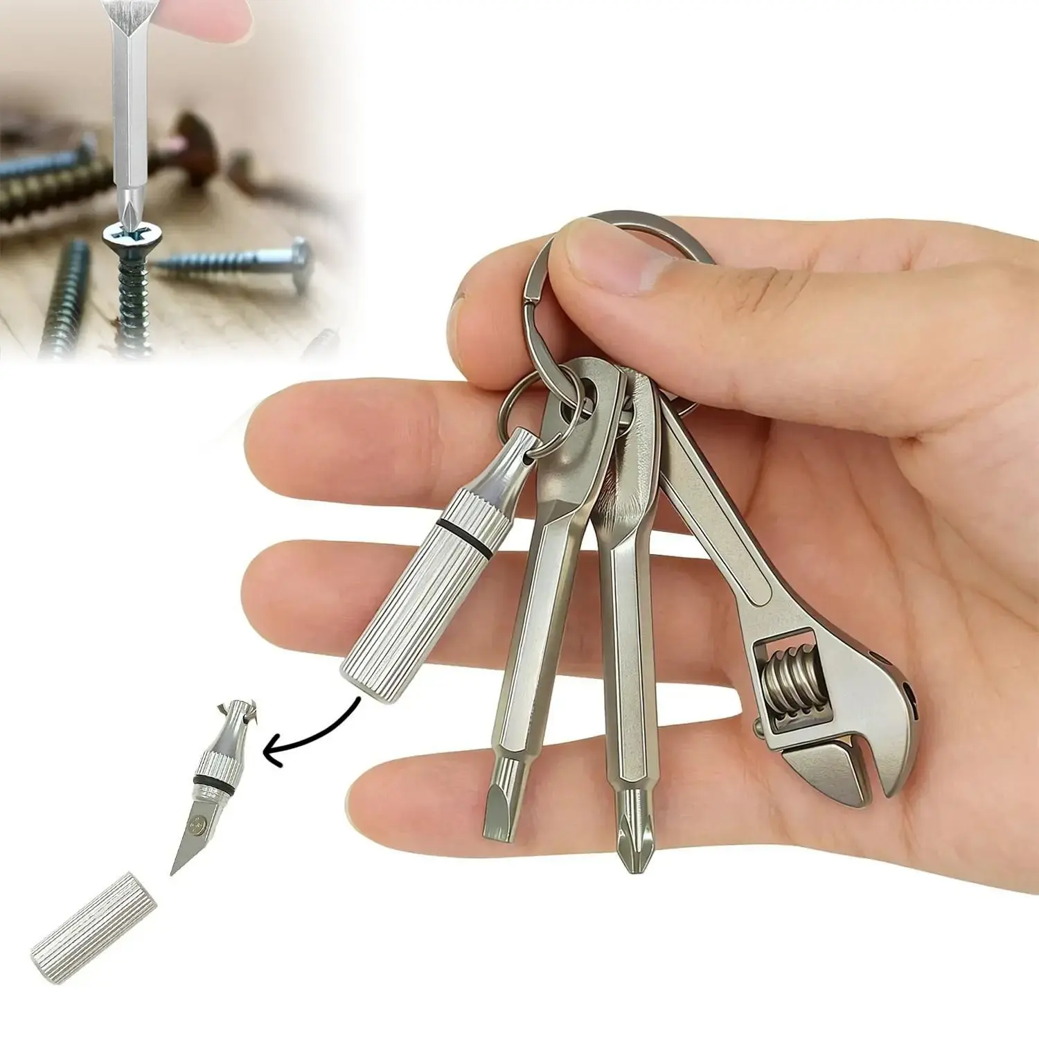Four-In-One Brass Keychain Portable Multi Tool, Versatile Tools, Screwdriver, Wrench, Plier, Cutting Blade, Outdoor Cycling Camping Edc Pocket Survival Gear