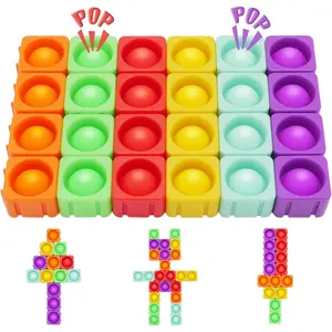 Pop Blocks Fidget Toys, Rainbow Silicone Popper Infinity DIY Building Blocks CVC Words Learning Phonics Color Recognition Game Anxiety Stress Reliever Autistic Sensory Toy (Rainbow)fidget toys