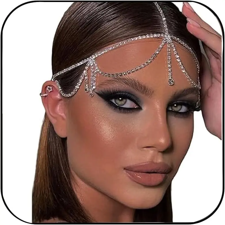 Chain 1920s Accessories for Women, Rhinestone Chainmail Headpiece Showgirl Hair Chain  for Costume Outfit Renaissance Accessories Hair  Festival Jewellery