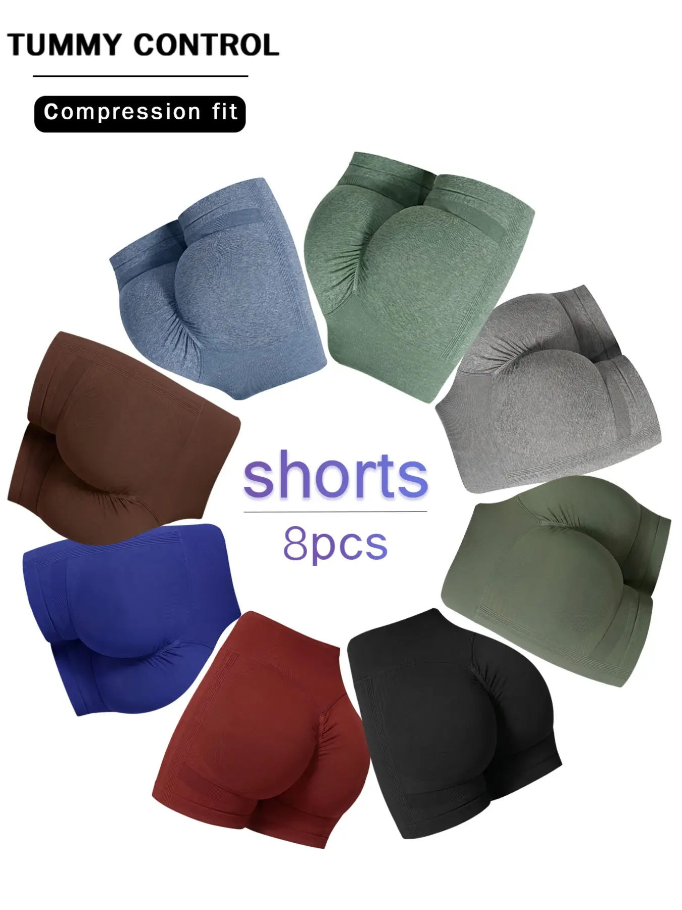 Women's High Waist Sporty Shorts 8-Pack, Comfortable Breathable Compression Wear, Ideal for Yoga, Fitness, Running, All Seasons