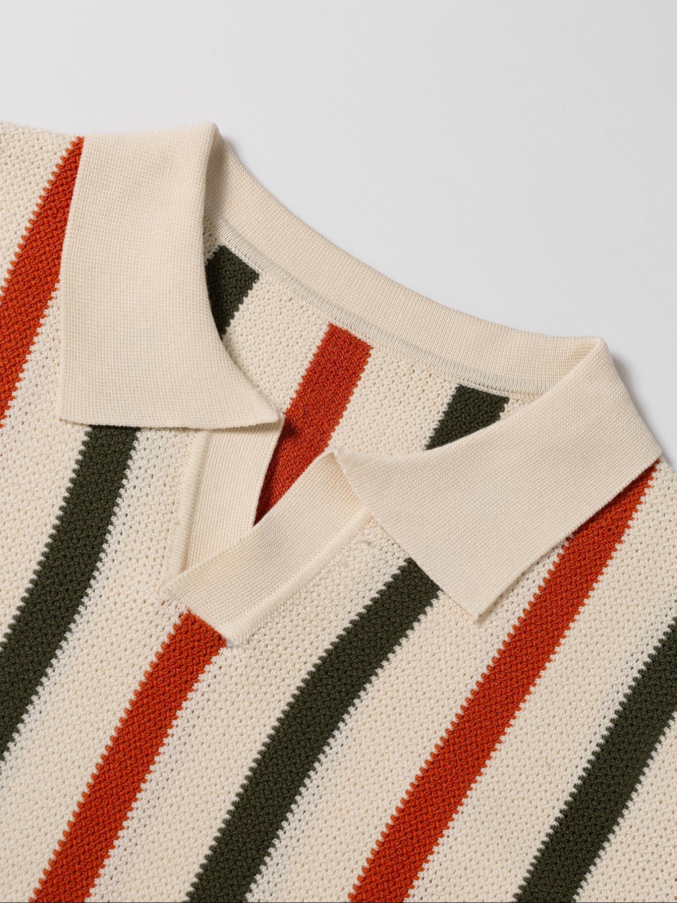 Men's Regular Fit Striped Print Polo Shirt, Casual Fitted Shortsleeve Top for Fall & Winter, Fashion Men's Multicolor Knitwear for Daily Wear, Menswear, Fashion Garment, Polo Shirts, Stylish Streetwear Collared, Chic Fashion Casual