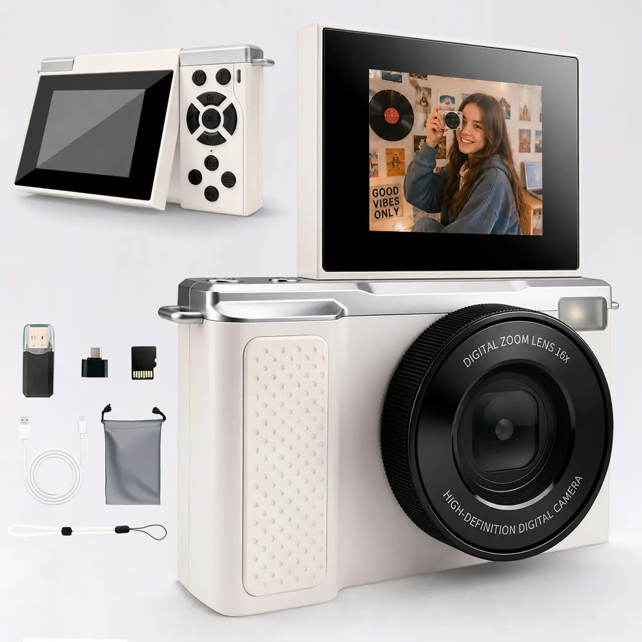 Flip Screen Portable Camera for Teens, Vintage Student Camera, Pocket Camera with Filters, Entry-Level Digital Camera with Memory Card, Perfect for Back to School, Christmas & Thanksgiving