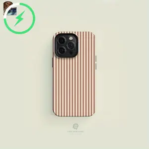 Magnetic for iPhone 16 ProMax Glossy Tough Iphone Case - Striped Mocha and Cream, Compatible with Iphone 16, 15, 14, 13 Pro Max for iPhone 13for iPhone16e
