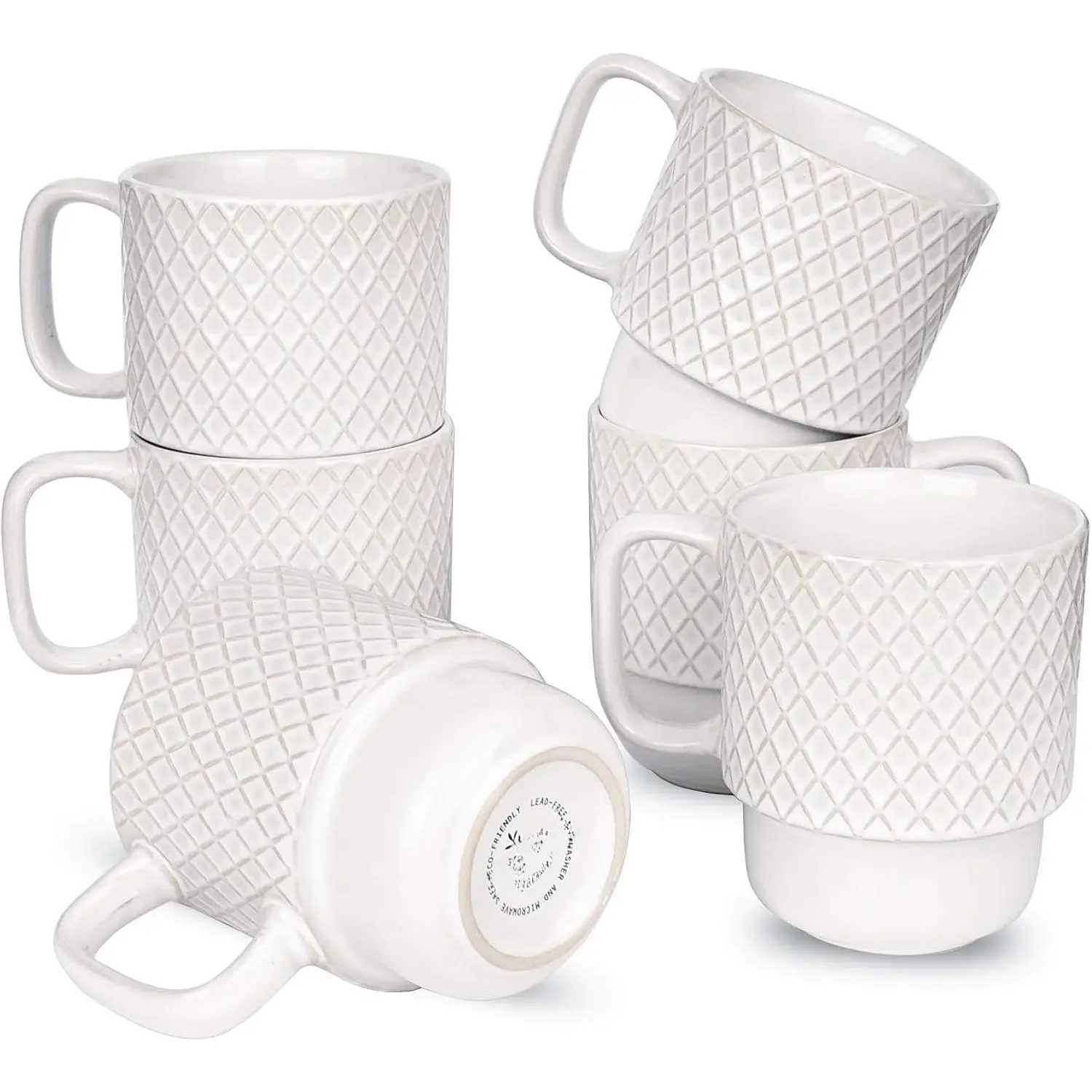 Large Ceramic Stackable Coffee Mugs Set of 6, 17 Oz, Dishwasher and Microwave Safe (White, 17 Oz)