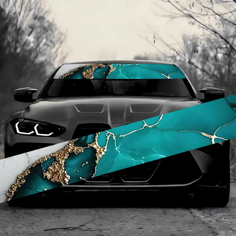1pc, Green Marble Pattern Car Windshield Sticker, Durable Weather-Resistant Self-Adhesive Car Accessory, Vinyl Decal, Suitable for Car Windshields, Trucks, Motorcycles, Boats, Sun Protection, Rear Window Sticker, DIY Decal, Enhance Your Car's
