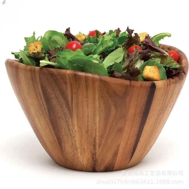 In-stock Acacia Wood Salad Bowls for Dining, Solid Wood Soup Bowls for Hotels, Restaurants and Household Use, Minimalist Wooden Fruit Bowls