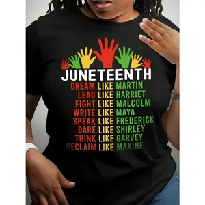 [100% Cotton] 180gsm Lightweight Breathable Unisex T-shirt Women's & Men's Black Juneteenth T-Shirt - 100% Short Sleeve Crew Neck with African History Icons (Martin, Malcolm, Maya, Garvey) - Casual Juneteenth Celebration Apparel, Regular Fit Unisex Tee