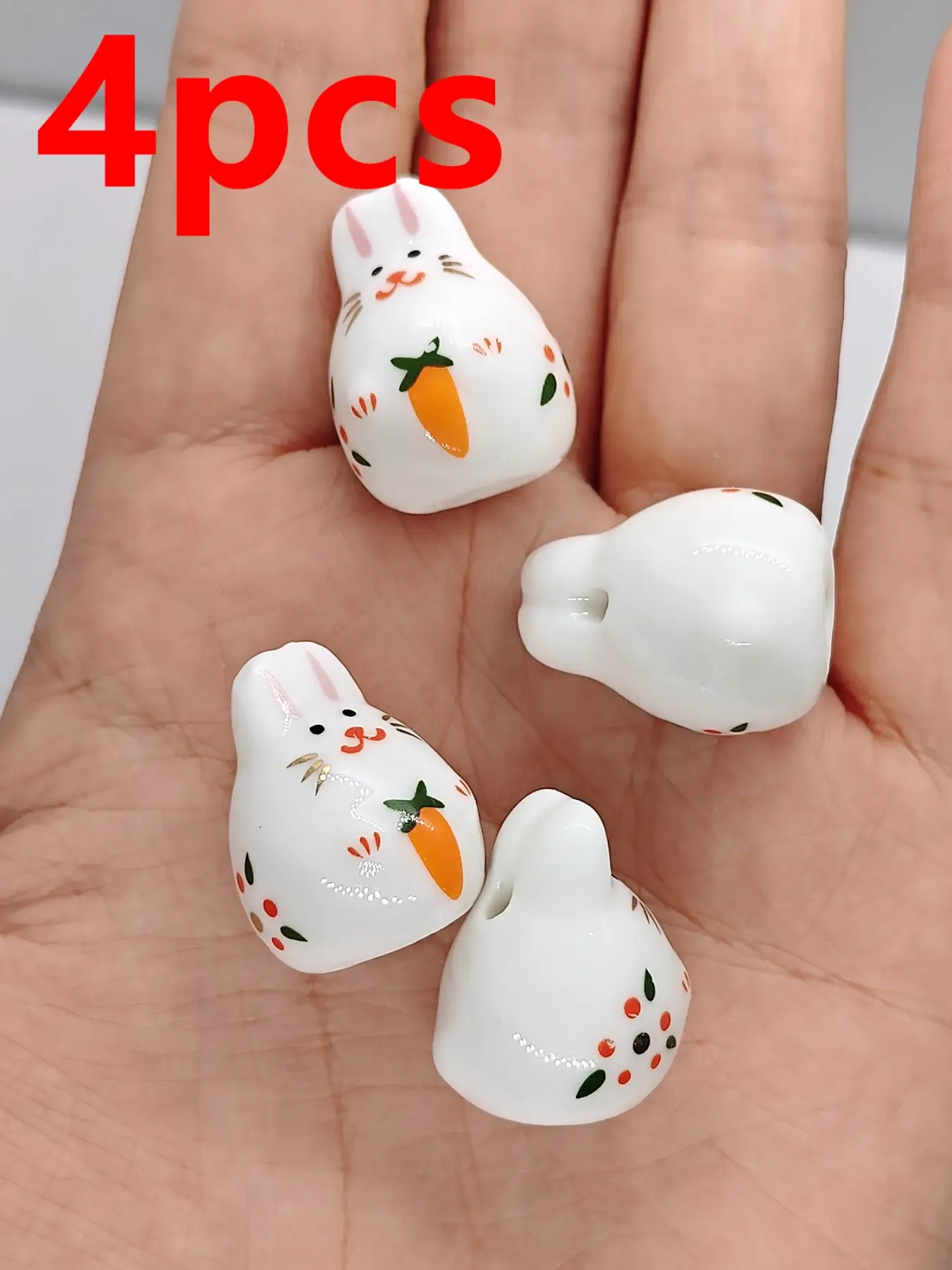 4pcs Rabbit Ceramic Beads with Carrot Pattern, Cute Farm Style DIY Jewelry Making Supplies, Handmade Bead Accessories for All Seasons