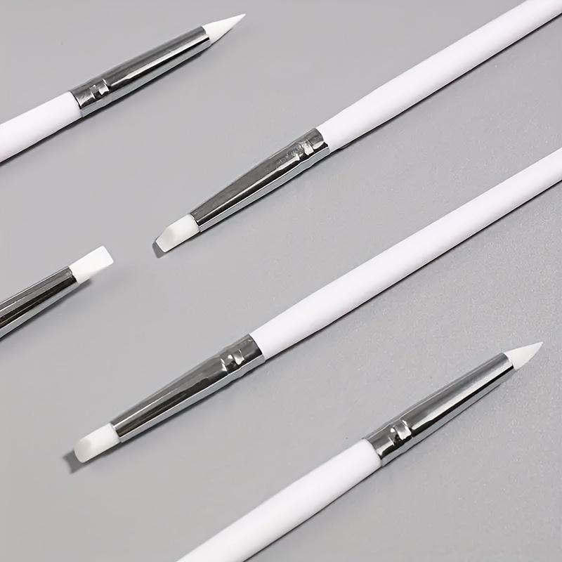 5-Piece Nail Art Brush Set with Silicone Tips, Manicure Brush, Professional Tools for Trimming, Engraving, Embossing & Dotting Acrylic Nails