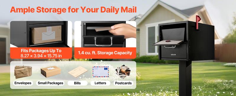 VEVOR Post Mount Mailbox, Anti-Pry & Anti-Theft Mailboxes for Outside, Heavy Duty Lockable Mail Box with Magnetic Door, Weather-Resistant Metal Post Box for House Outside 21.06 x 10.63 x 11.22 in