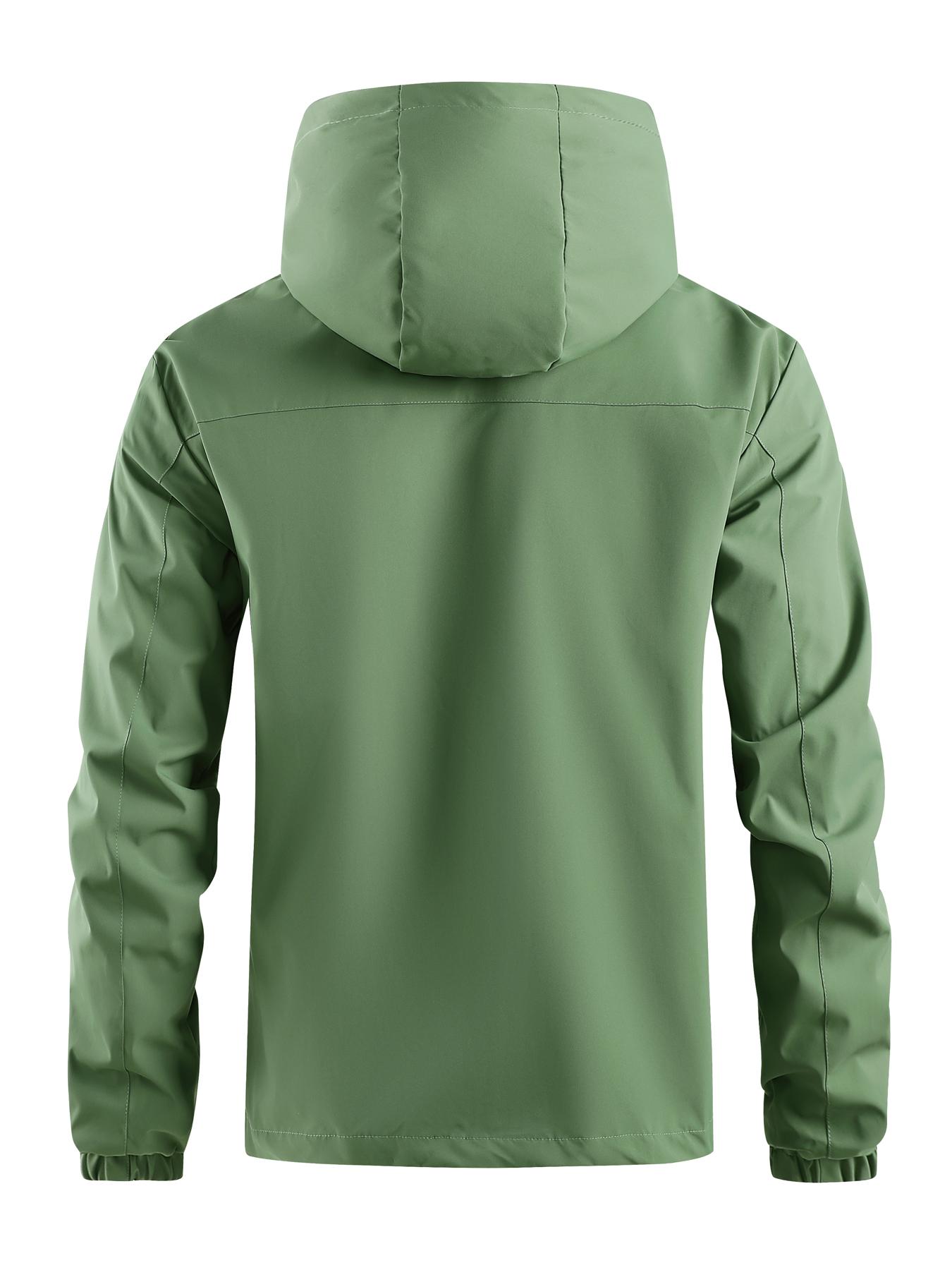 Men's Solid Pocket Drawstring Zip Up Hooded Waterproof Jacket, Regular Fit Casual Long Sleeve Windproof Jacket for Fall & Winter, Men's Clothing Jackets, Men's Outerwear for Outdoor Activities Technical Jacket, Jackets for Men Coats