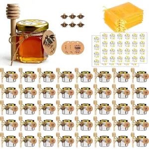 40 Pack 1.5oz Mini Glass Honey Jars with Dipper, Bee Charm, Jute, Thank You Cards, Gold Gift Bags & Stickers, Perfect for Baby Shower Wedding Favors
