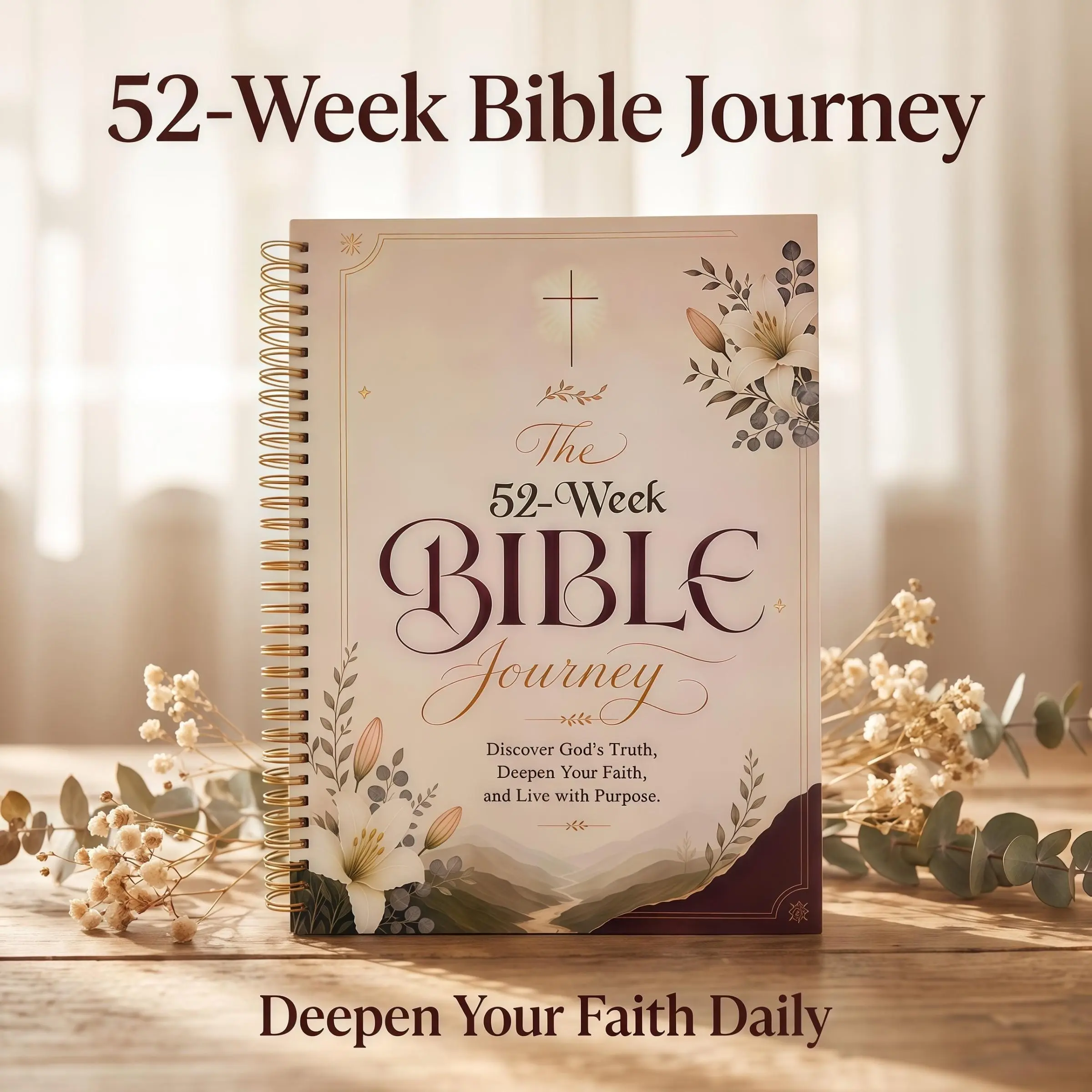 Large Size 52-Week Bible Study Journal, Weekly Theme Scripture Breakdown, Personal Application Space, Coil Binding, Eye-Friendly Design, Durable Cover, Ideal Gift for Christians