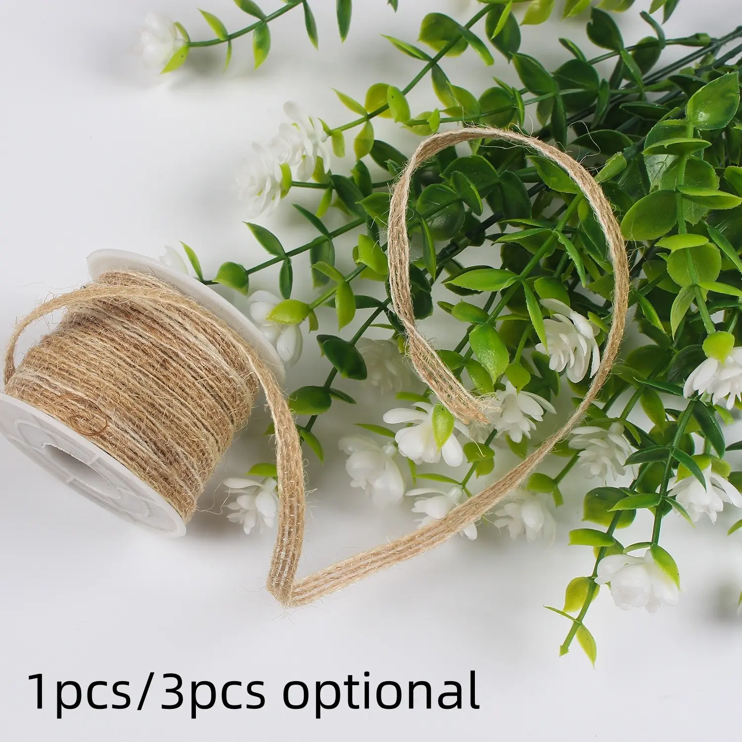 Natural Jute Ribbon, 393.7 Inches, 0.2 Inch Wide, Handmade, Ideal for Gift Wrapping, Wedding Decor, Holiday Parties