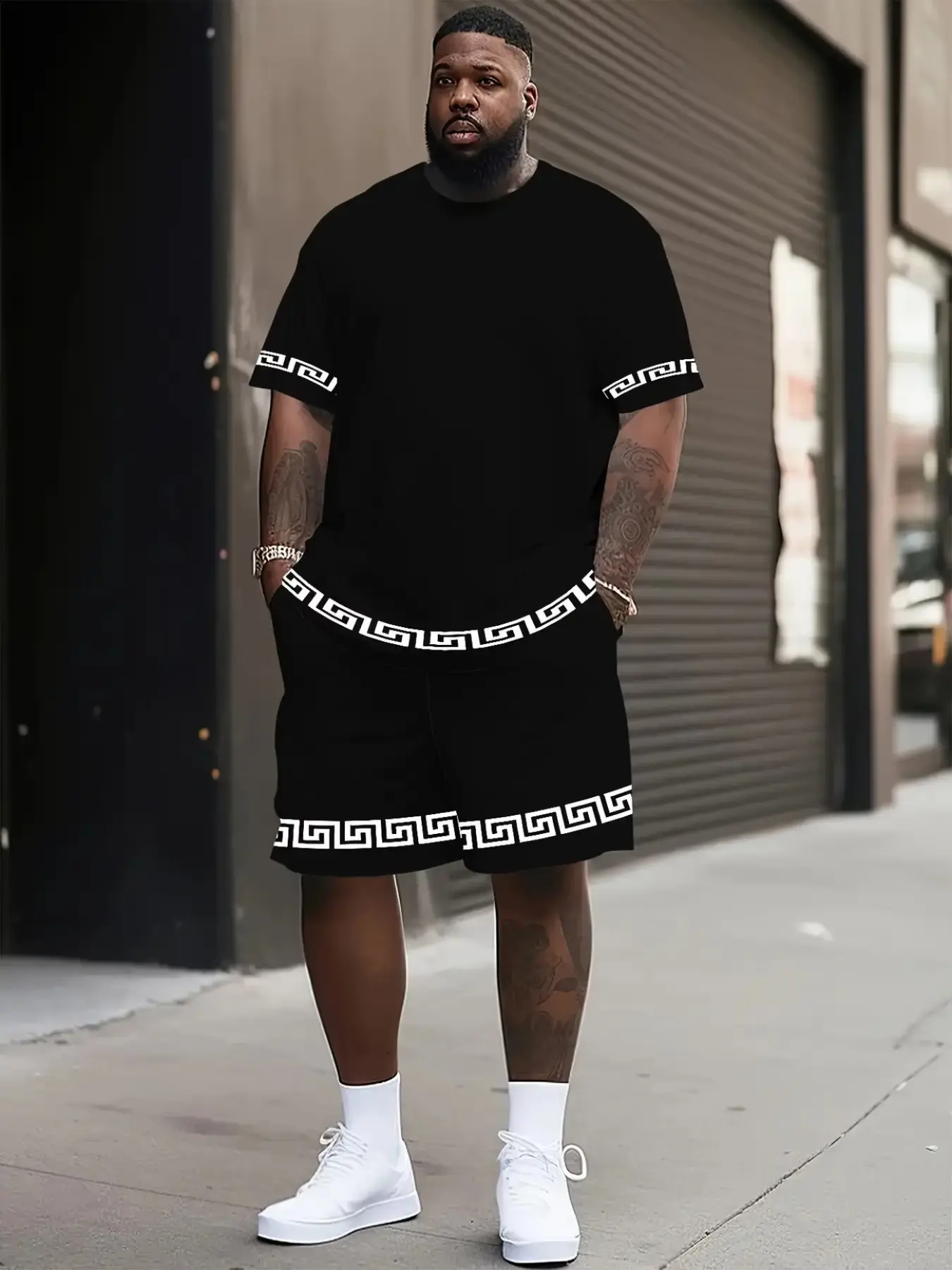 Men's Plus Size 3D Print Casual Stylish Two-Piece Set, Ethnic and Chinese Print Suit, Summer T-Shirt + Shorts, Loose-Fit, All Seasons