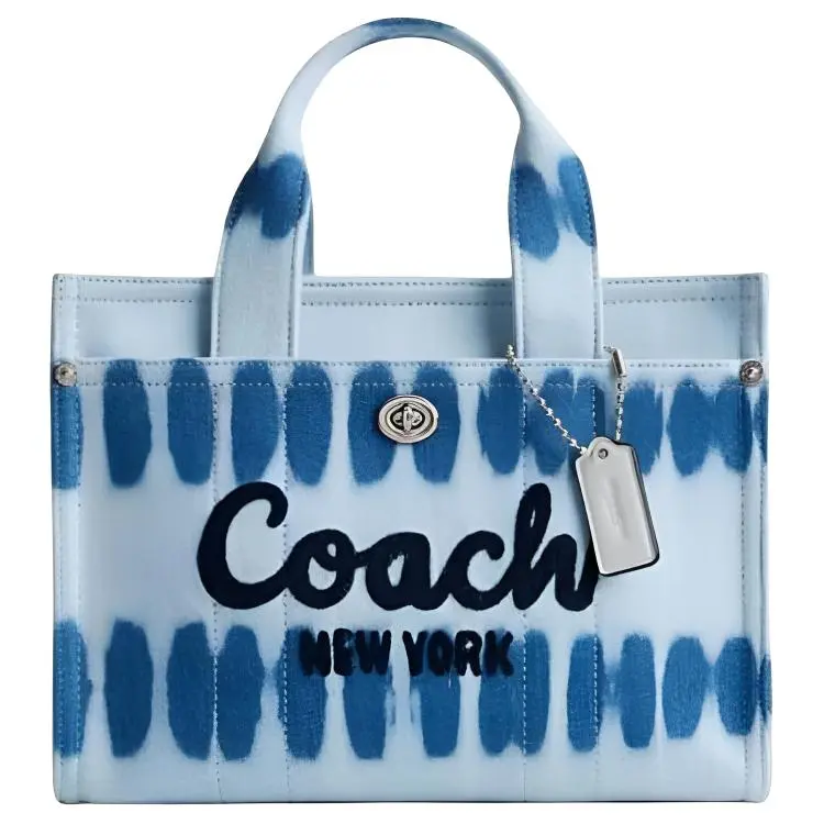 COACH Denim Tie-Dye Tote Bag for Women – Blue and Multicolor Leather-Accented Medium Handbag