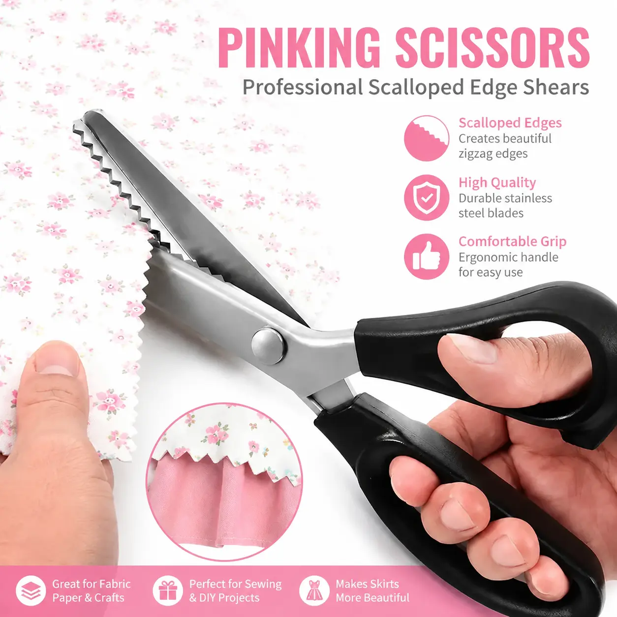 Stainless Steel Zig Zag Scissors with Serrated Teeth - Perfect for DIY Crafts, Sewing Accessories and Supplies, Lace, Dressmaking, Sewing & Tailoring - Durable & Sharp, Crafting Sewing Tools, S Sewing Tools