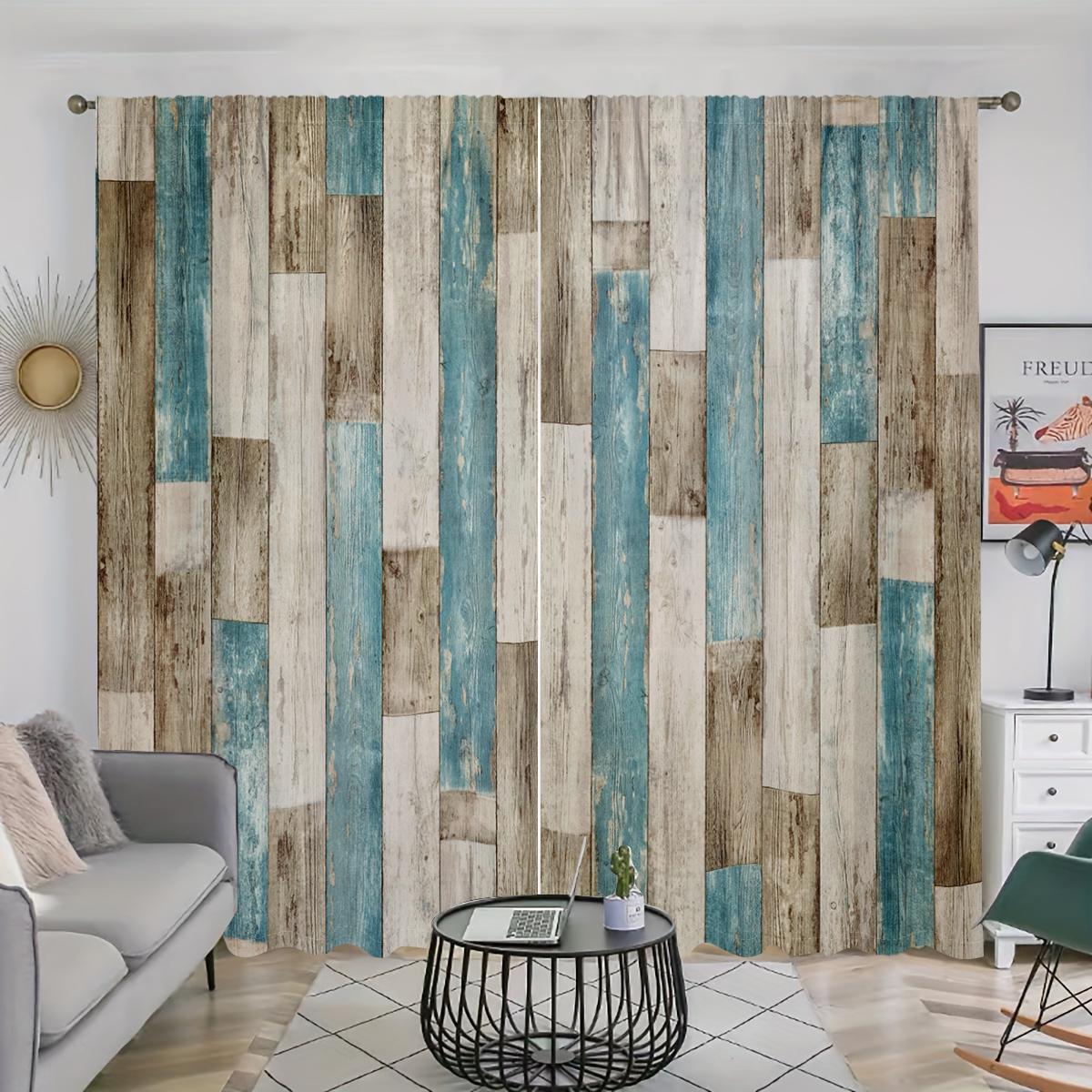 Wood Grain Print Curtain, 2 Counts/set Modern Simple Pole Pocket Hanging Curtain, Home Decoration Curtain, Window Treatment for Home Living Room Bedroom Study Kitchen Dining Room