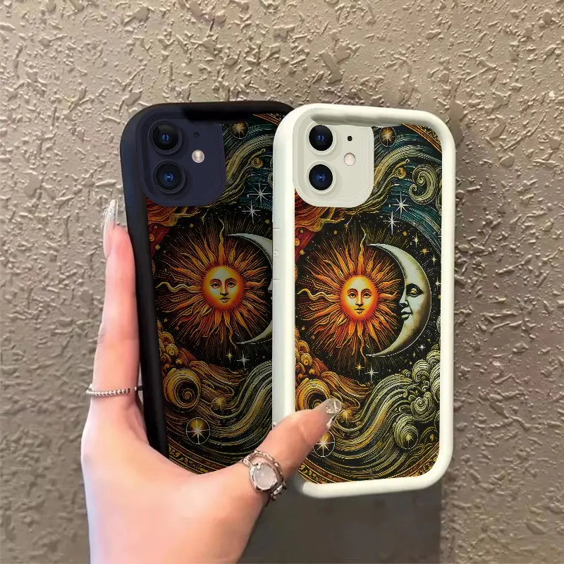 Phone case for iphone 11 12 12MINI Celestial Sun & Crescent Moon Artwork Celestial Eye Layered Phone Case Drop-Resistant Protection TPU Gift Shockproof ROOJTNRXJ