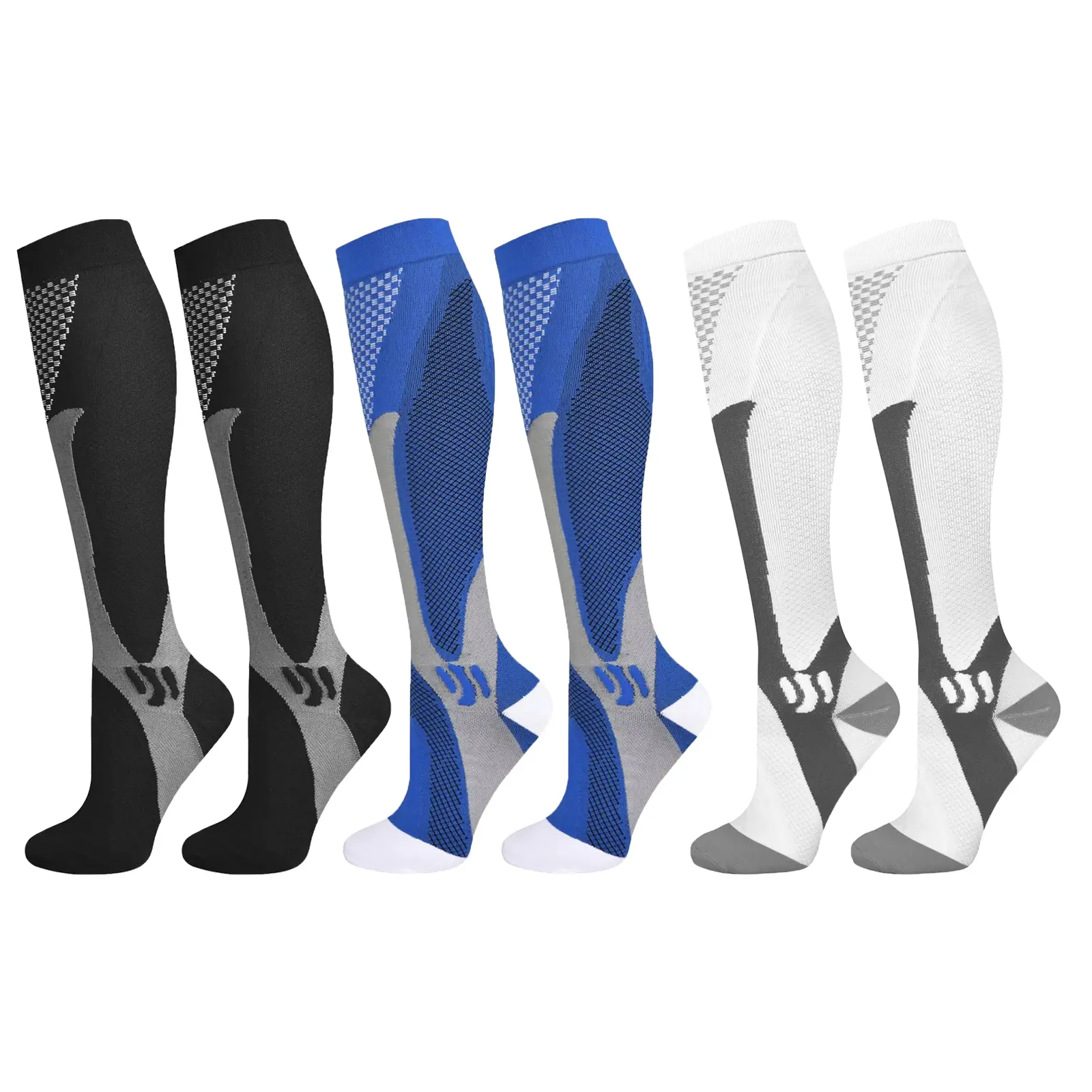 1/2/3/4/5/6 Pairs Compression Socks for Men Women 20-30mmHg Knee High Athletic Compression Stockings for Running Cycling Hiking Gym Travel Sports, non Slip Moisture Wicking Support Socks for Calf Arch Ankle Fatigue Swelling Relief