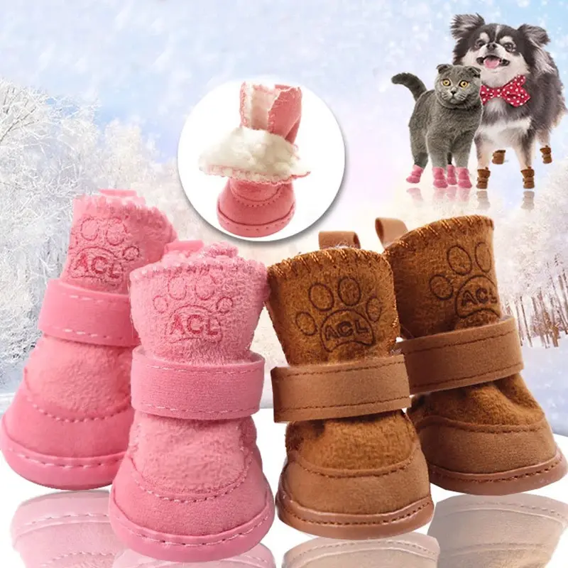 Warm Non-Slip Winter Pet Boots for Small Dogs, Chihuahua & Shih Tzu Paw Protectors (Dog & Cat Footwear)