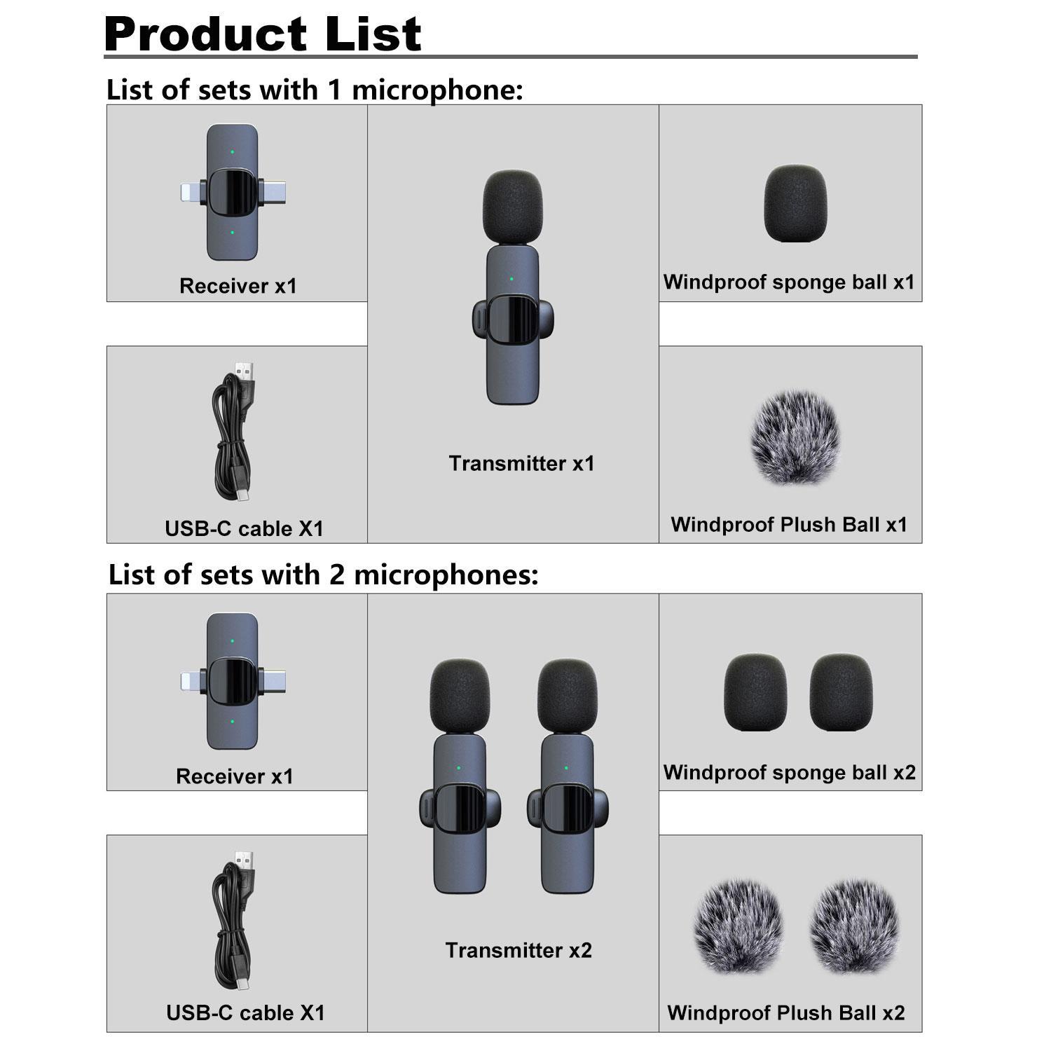 Wireless Lavalier Microphone, Condenser Recording Mic, USB Rechargeable Wireless Microphone, Lapel Mic for Video Recording, Teaching, Interviews, Podcast, Clip Microphone