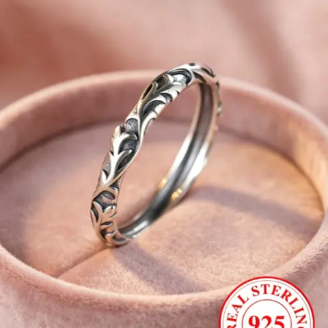 S925 Sterling Silver Vintage Rattan Engraved Ring, Statement Ring, Fashion Accessories for Men & Women, Trendy All-match & Exquisite Jewelry for Birthday Gift