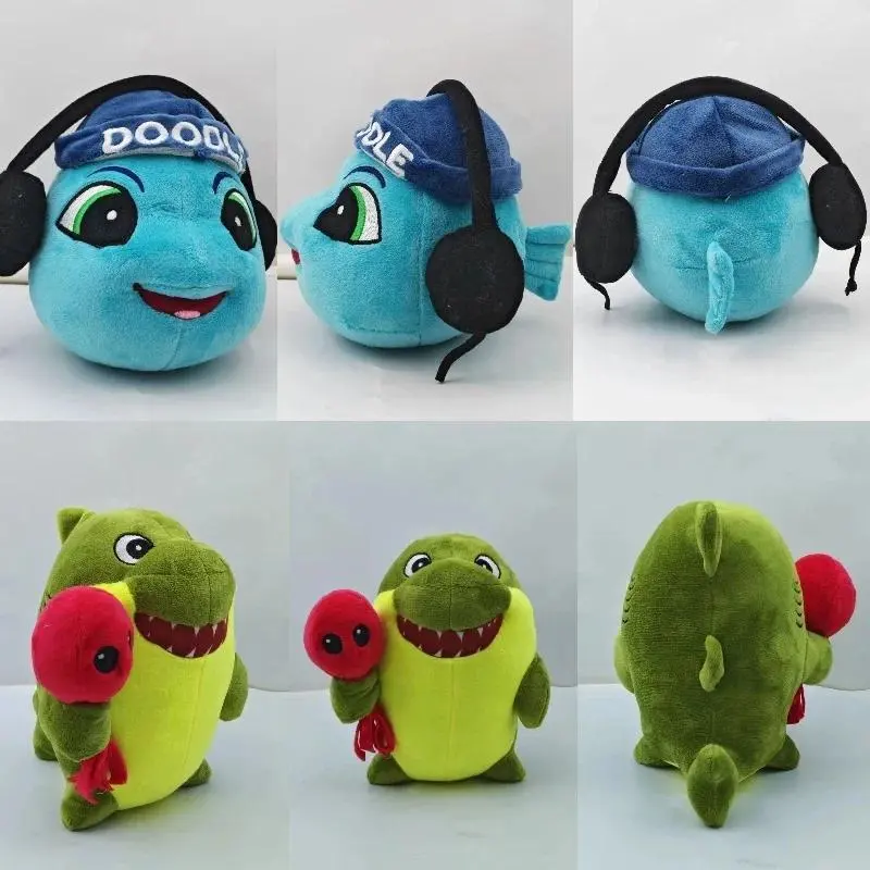 New 2026 Animal Doodle Arkey Plush Doll Toy Cute Green Shark Blue Fish Head Funny Anime Stuffed Doll Birthday Gifts