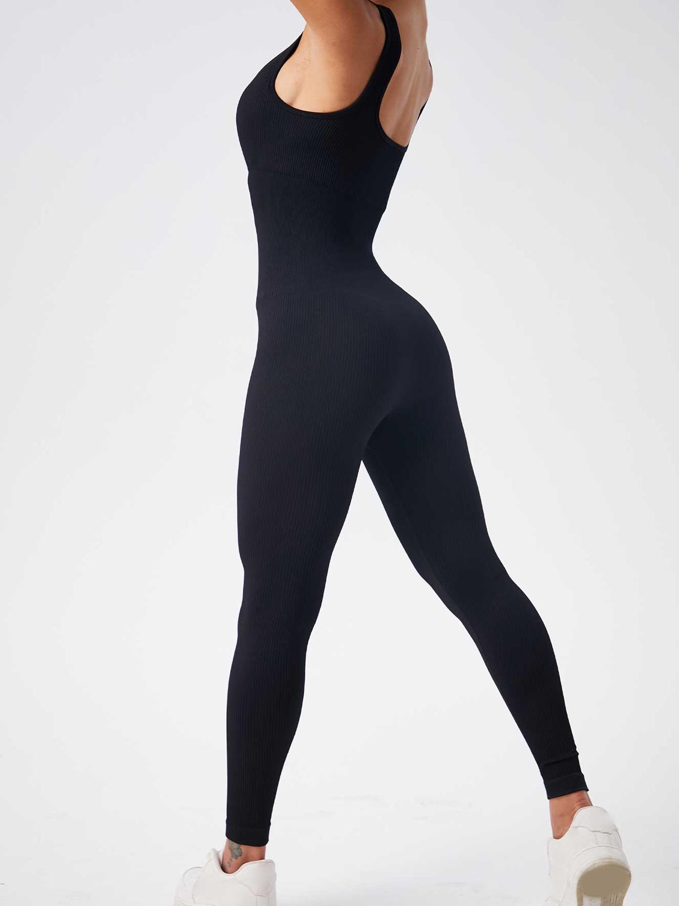 Women's Seamless One-Piece Hip Lift Crew Neck Tummy Control Jumpsuit with Tank Top, Tummy Control Dance & Fitness & Workout Set, Stretch Sportswear for Outdoor Activities