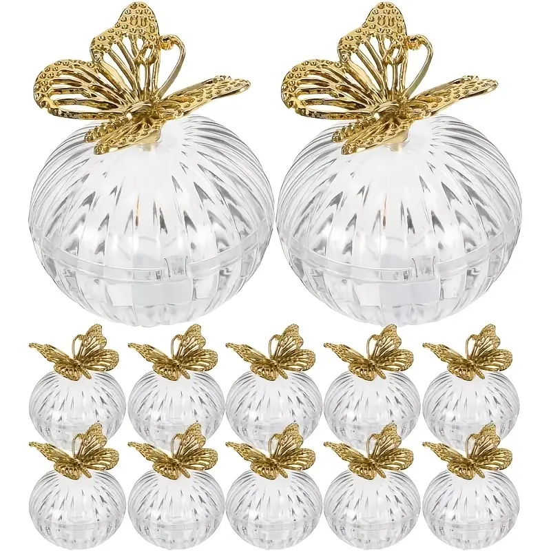 24pcs Mixed Set Plastic Gift Box Decorative Box European Gold-Plated Butterfly Transparent Round Bottom Box Wedding Souvenir Party Banquet Storage Box