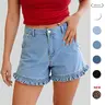 Imily Bela Womens Summer Ruffle Denim Shorts Cute High Waisted Cotton Short Jeans with Pockets SpringStatements.Size down if you are between sizes.