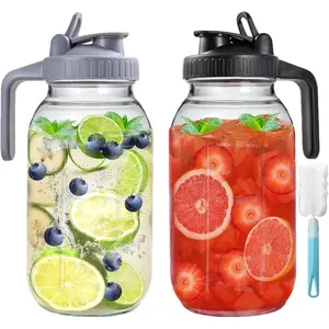 2 Pack 64 oz Glass Pitcher With Lid, Mason Jar Pitcher, 2 Quart Breast Milk Pitcher Jug with Flip Cap Leak Proof, Glass Sun Tea Jar for Ice Tea, Cold Brew Coffee, Breast Juices