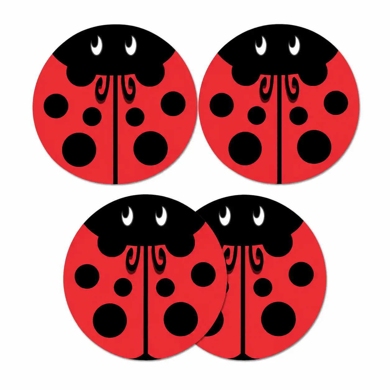 Two-Piece Absorbent Ladybug-Themed Car Cup Holder Mats with Non-Slip Rubber Base – Universal Fit for Vehicle Interiors, Soft Decorative Interior Accessory for Sedans, SUVs, and Trucks