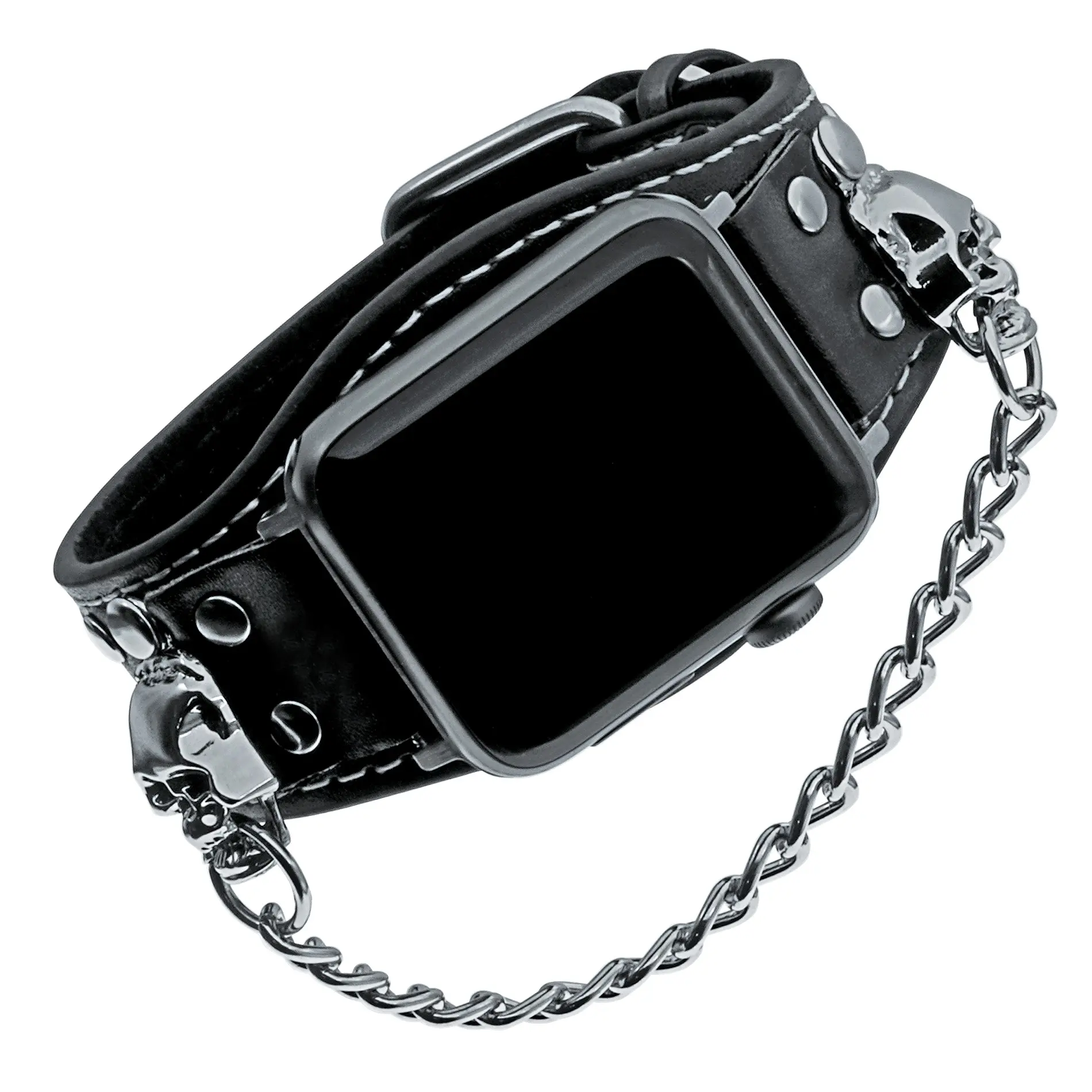Fashion Punk Leather Skull Cuff Bracelet Compatible with Apple Watch Bands Ultra2/ultra Series 9/8/7/6/5/4/3/2/1/se/se2 Smartwatch Compatible Bands Smartwatch Accessories Smart Watch Straps