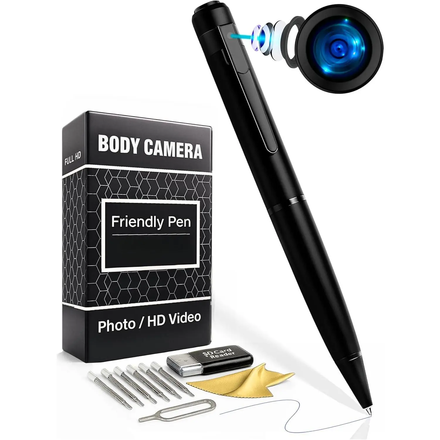2026 Model Camera Pen - 1080p Video & Photos Recording, USB Compatible, Continuous/MD Motion Detection, 1-Button Control, Clip Design, Offline Local Storage, Steel Construction, Micro SD Card Support, Offline Storage