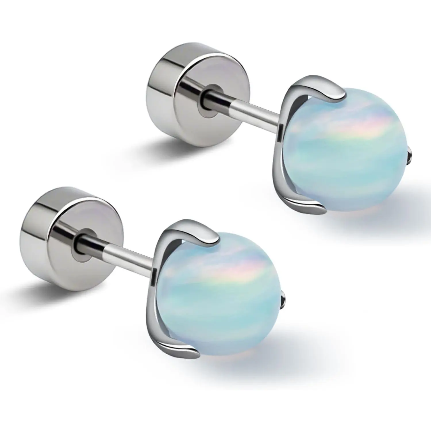 20G Titanium Flat  Earrings ASTM F136 Opal Ball Studs | Implant-grade ASTM F136 titanium, 4mm & 5mm screw  for cartilage/tragus. . 5 colors .