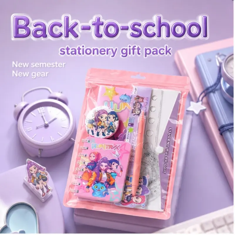 Cute Stationery Gift Set, Back-To-School Student Gifts, School Supplies, Includes A5 Ruled Notebook, A7 Spiral Notebook, Ruler Set, Badge Strap