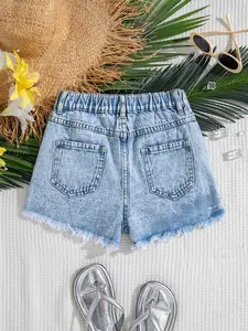 Tween Girls Y2K Spring SummerBreak Light Washed Casual VersatileDistressed Low Waist Ripped Raw HemDenim Jeans Shorts With Raw Hem,Summer Beach Boho Vacation Shorts,Summer Concert Festival Casual RaveOutfits, Girls Summer Brunch GraduationOutfits