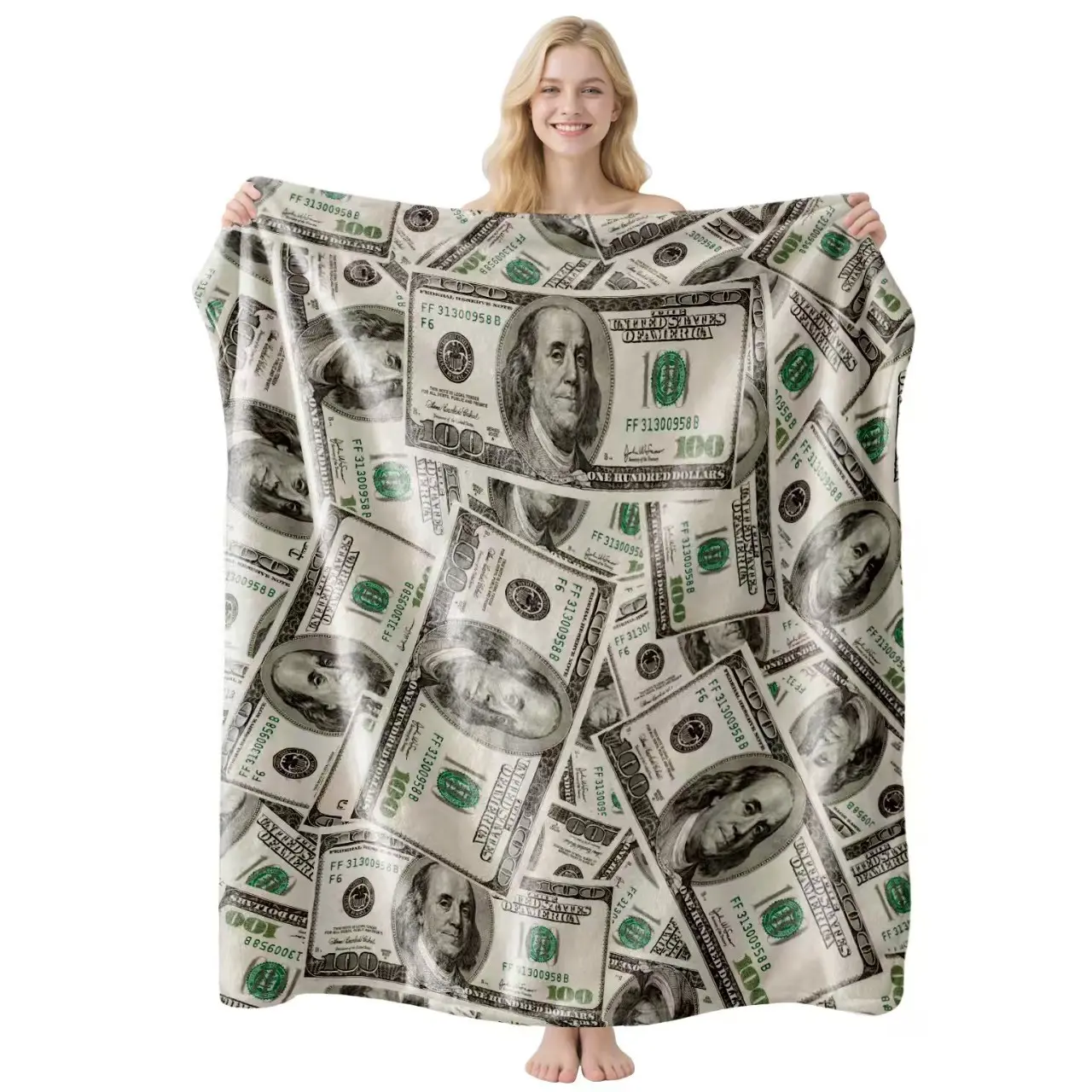 Lpc Flannel Blanket, Dollar Bill Print Soft Flannel Throw, Warm Comfortable Rug for Sofa Bed, Office, Camping, Travel, All Seasons Gift