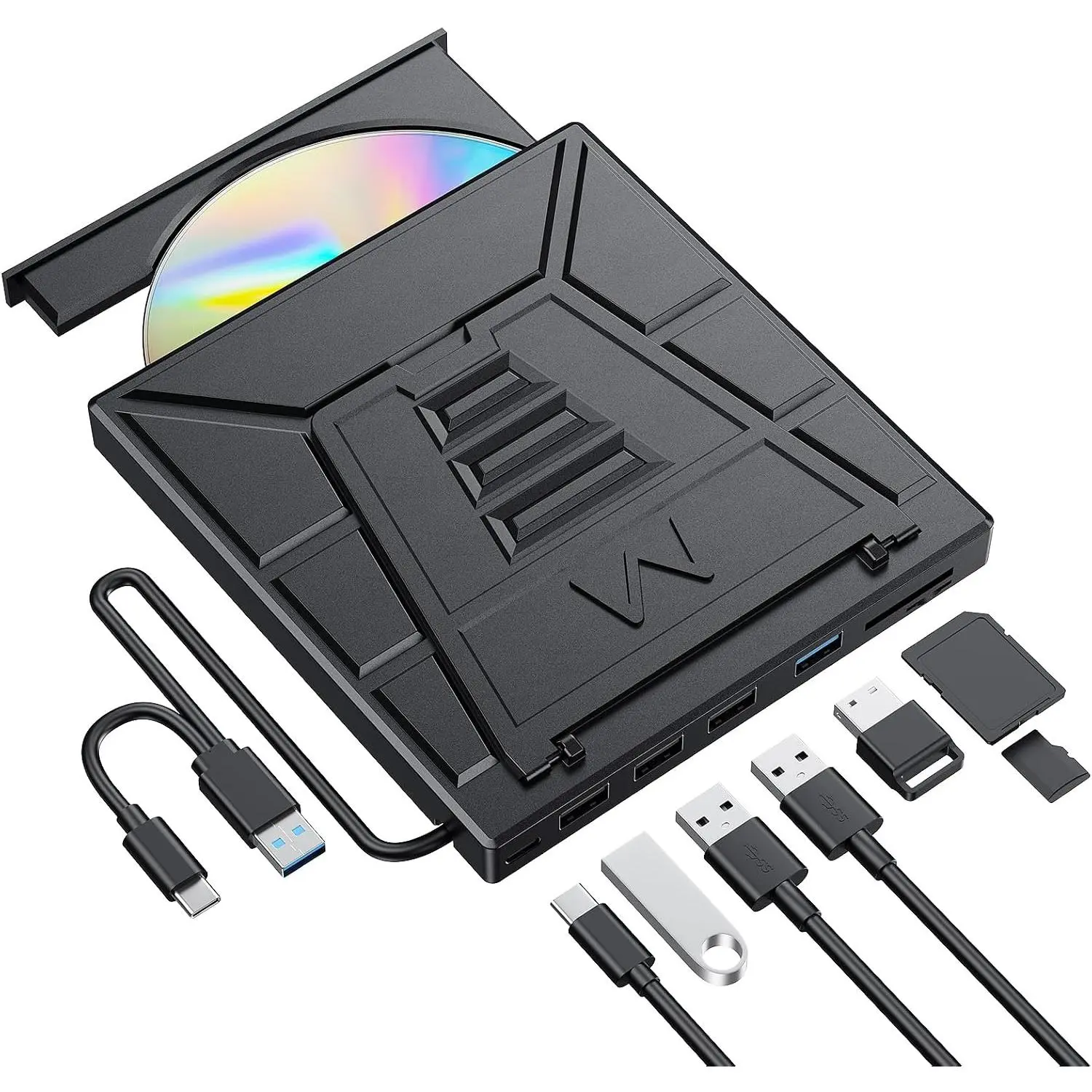 9-in-1 External CD/DVD Drive with Phone Holder, USB 3.0 & Type-C Portable DVD±RW/CD Burner, Plug and Play Optical Drive Compatible with Laptop PC, Desktop, Windows 11/10/8/7, , Linux