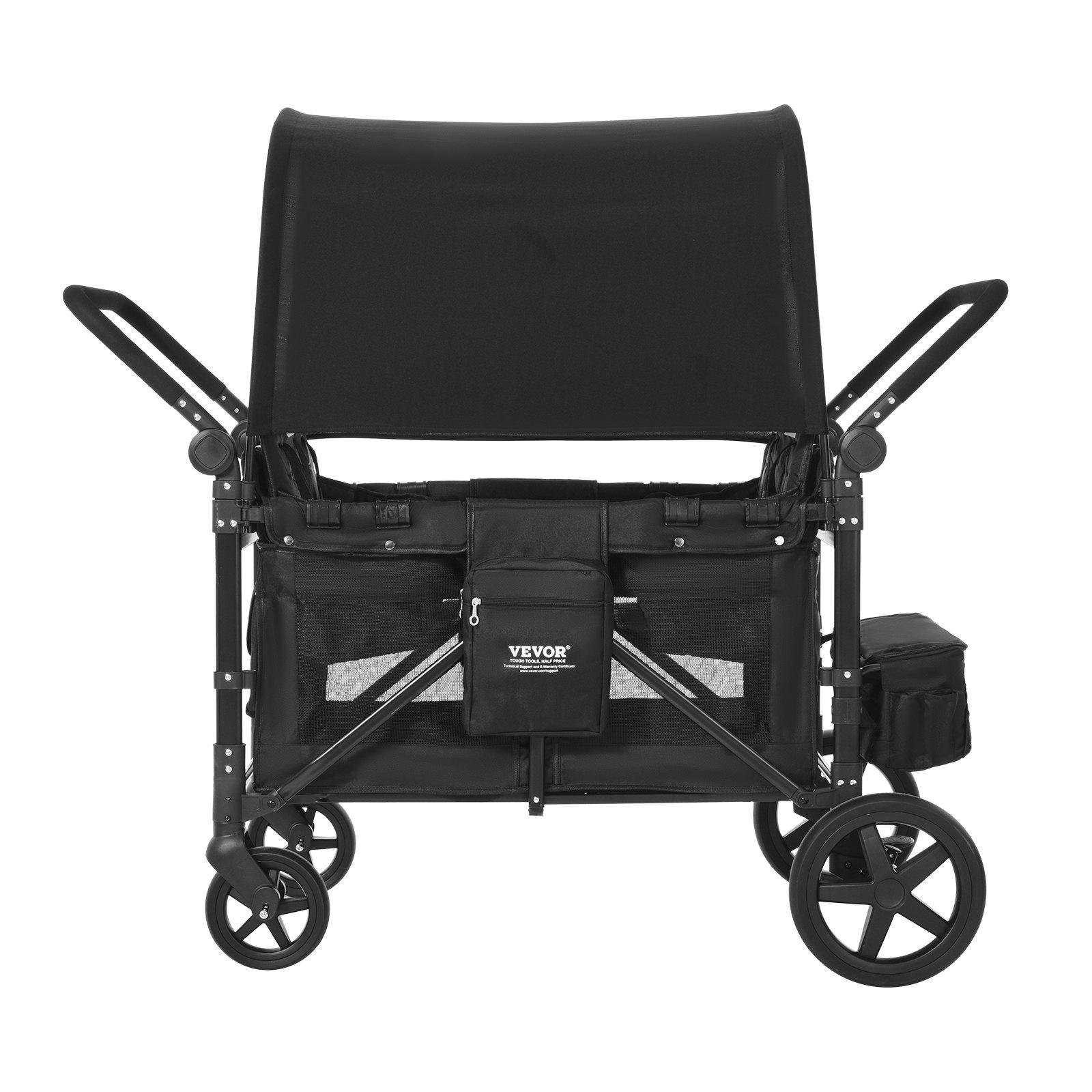 VEVOR Wagon Stroller for 4 Kids, Push Pull Quad Collapsible Stroller with Adjustable Handle, 5-Point Safety Harness & Removable Canopy, 4-Seater Stroller Wagon for Camping, Black (330LBS Loading) VEVOR Wagon Stroller for 4 Kids, Push Pull Quad Collapsible Stroller with Adjustable Handle, 5-Point Safety Harness & Removable Canopy, 4-Seater Stroller Wagon for Camping, Black (330LBS Loading)